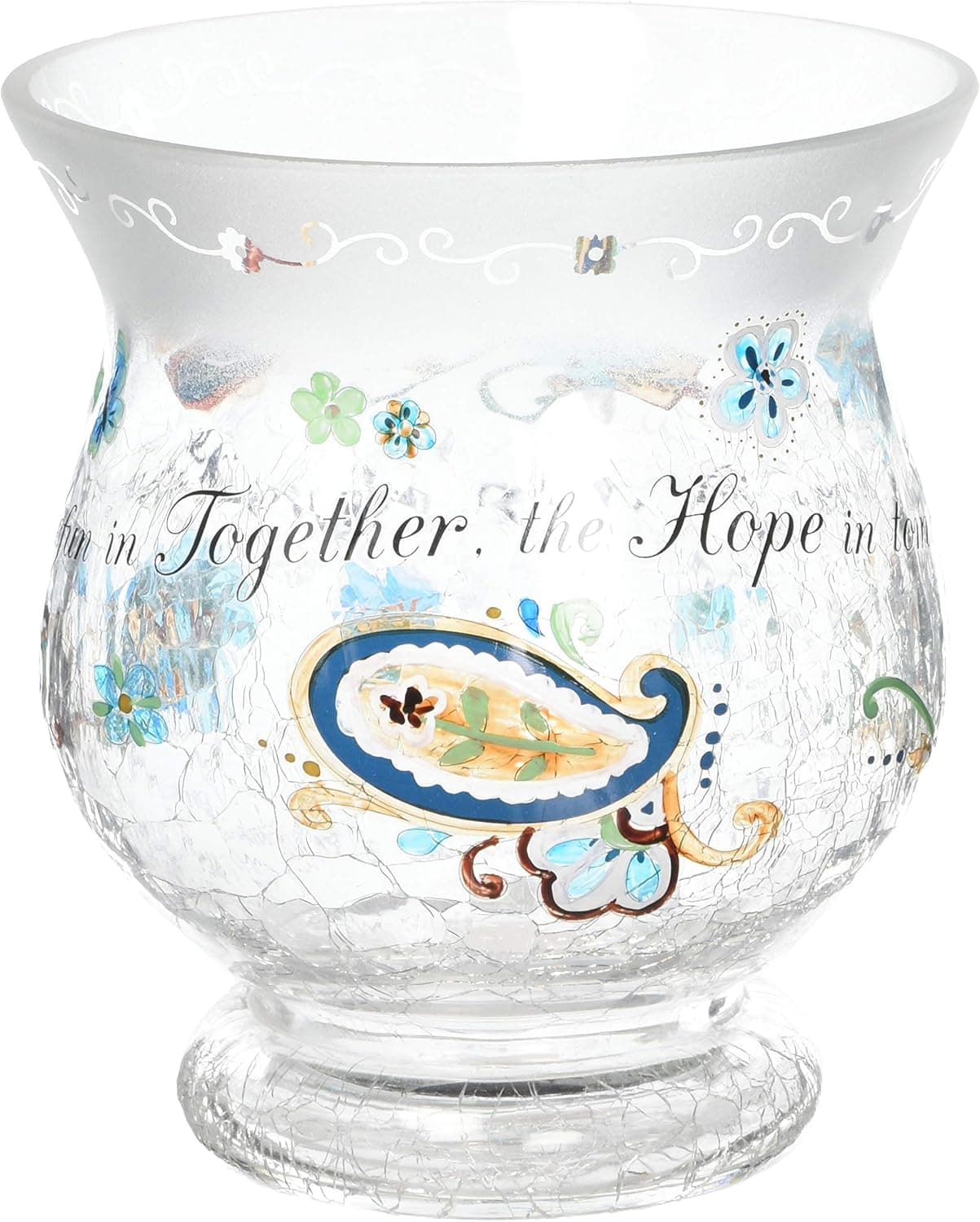 Pavilion Gift Company Perfectly Paisley Love Crackled Glass Candle Holder, 5-1/2-Inch Tall, Inspirational Saying