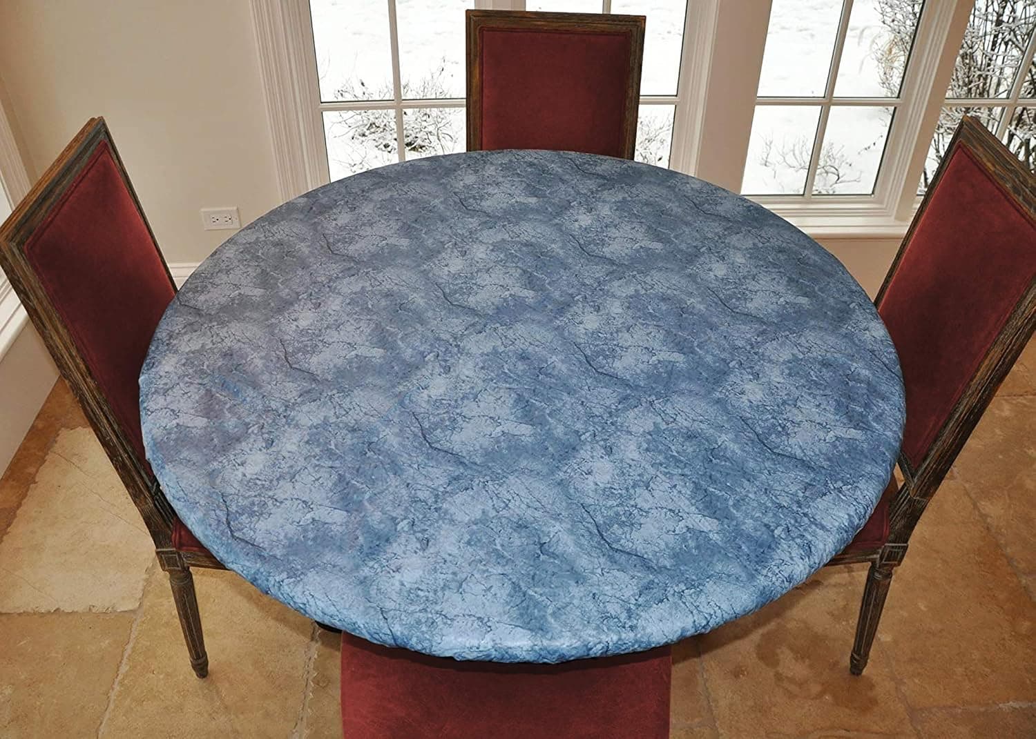 LAMINET - Elite Elastic Edged Print Table Pad - Marble Blue - Small Round - Fits Tables up to 44" Diameter - The Ultimate Protection for Your Table!!!