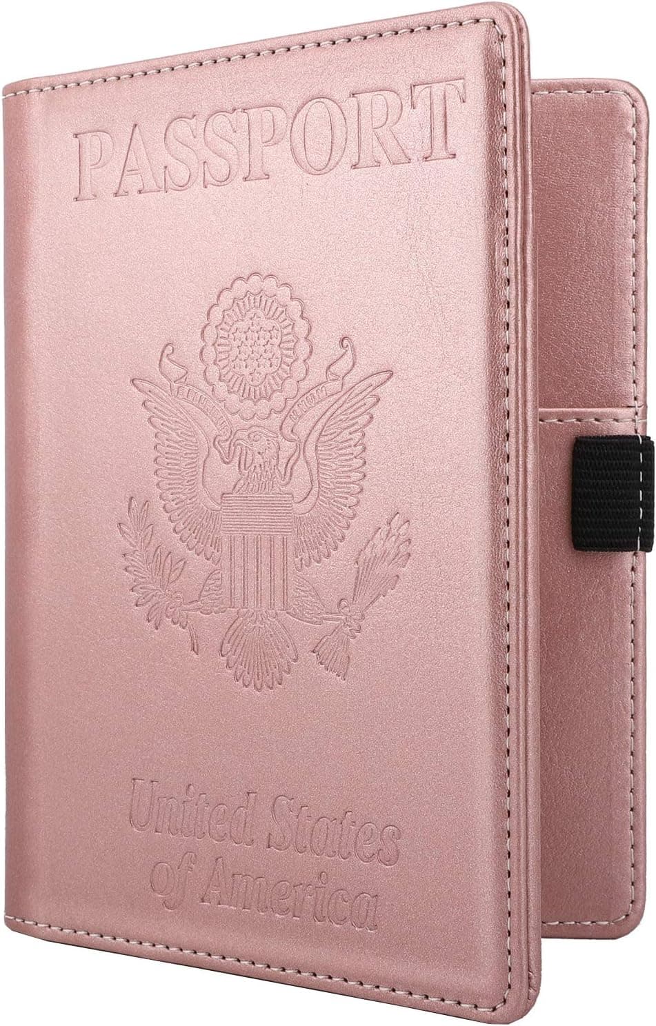 MoKo Passport Holder, PU leather Travel Case Cover for Passport - US Great Seal Rose Gold