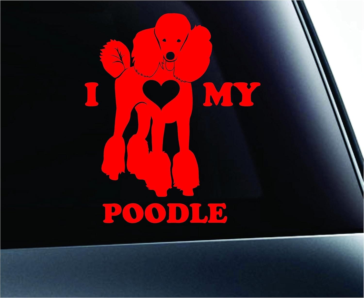 I Love My Poodle Dog Symbol Decal Paw Print Dog Puppy Pet Family Breed Love Car Truck Sticker Window (Red)