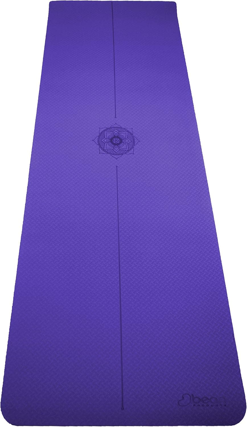 Bean Products SuperLite TPE Yoga Mat | Centering Mandala Design | Extra-long | Non-skid, Slip Resistant | Earth-friendly exercise gym mat | (6mm thick x 24” wide x 72” long )