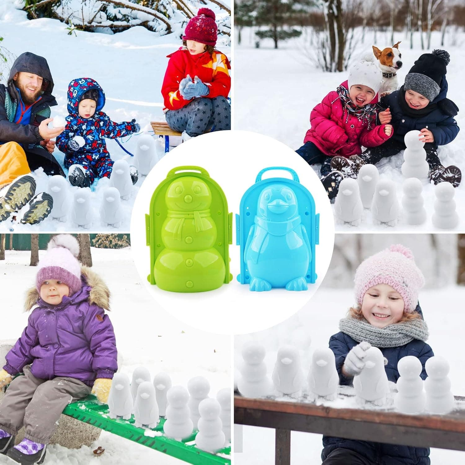 16Pcs Snowball Maker Tool Winter Snow Toys Kit with Handle for Snow Ball Shapes Maker Fights Duck Toddlers Adults Outdoor Snow Sand Molds