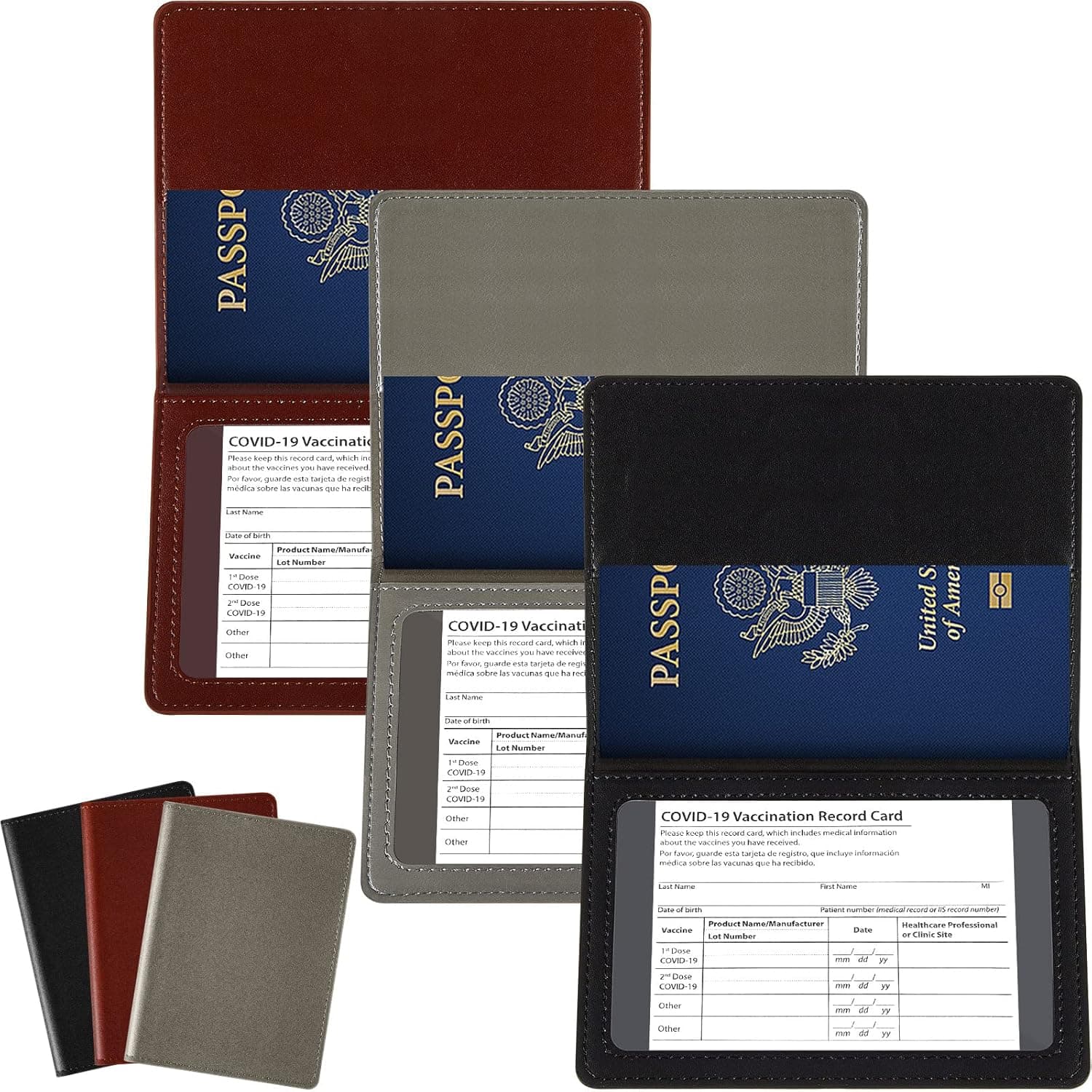 3 Pieces Vaccination Certificate Holder PU Leather Card Holder Vaccination Card Protector Waterproof Immunization Record Card Holder for Business ID Card Passport (Classic Style)