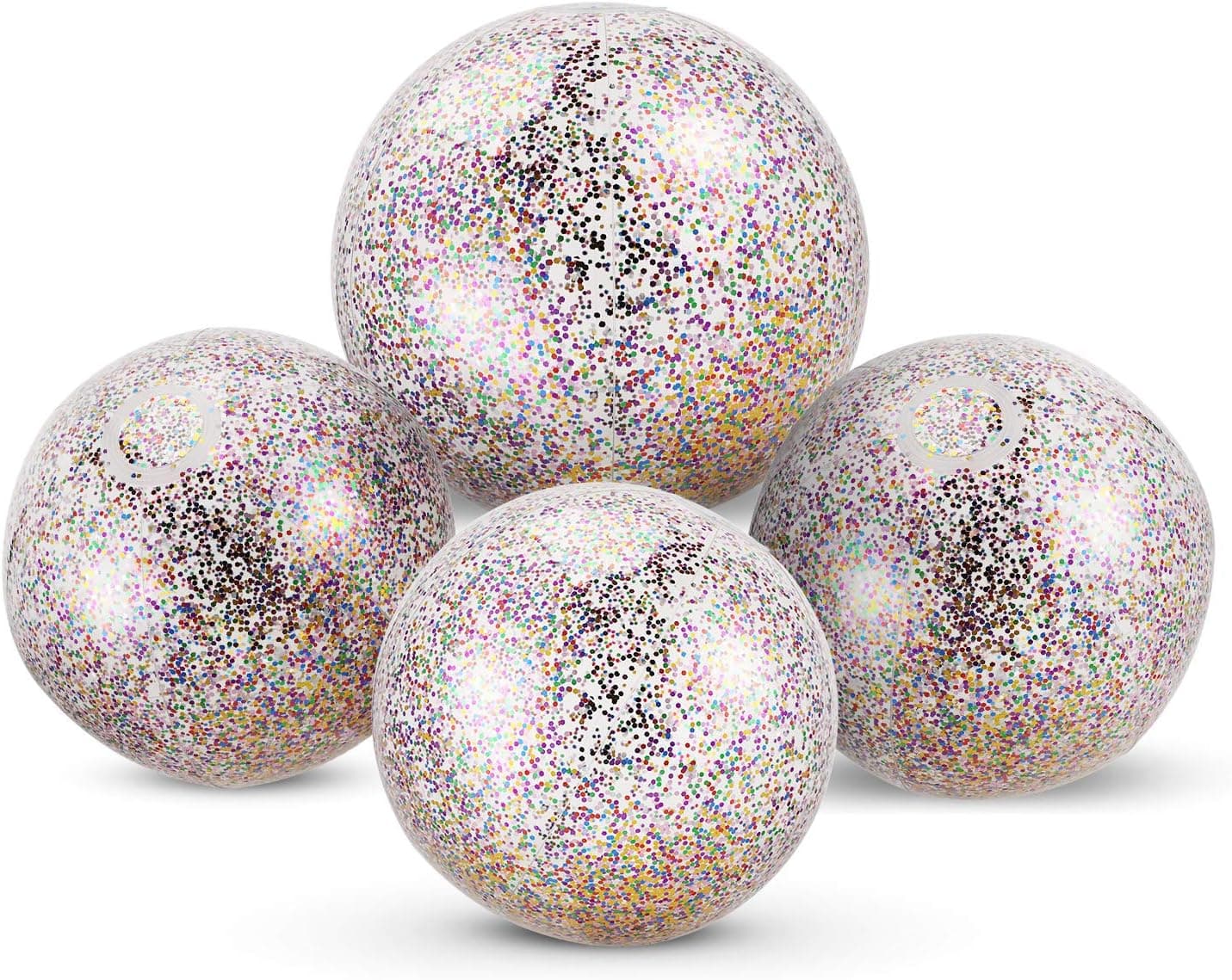 Chuangdi 4 Pieces Glitter Beach Ball Confetti Beach Ball Inflated Party Ball for Summer Beach Favor (16 Inch-3 Pieces, 24 Inch-1 Piece)