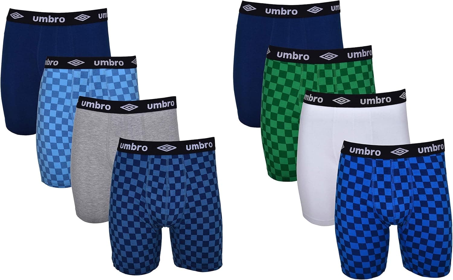 Umbro Men's Boxer Briefs 8-Pack Short Leg Trunk Athletic Cotton Stretch No Fly