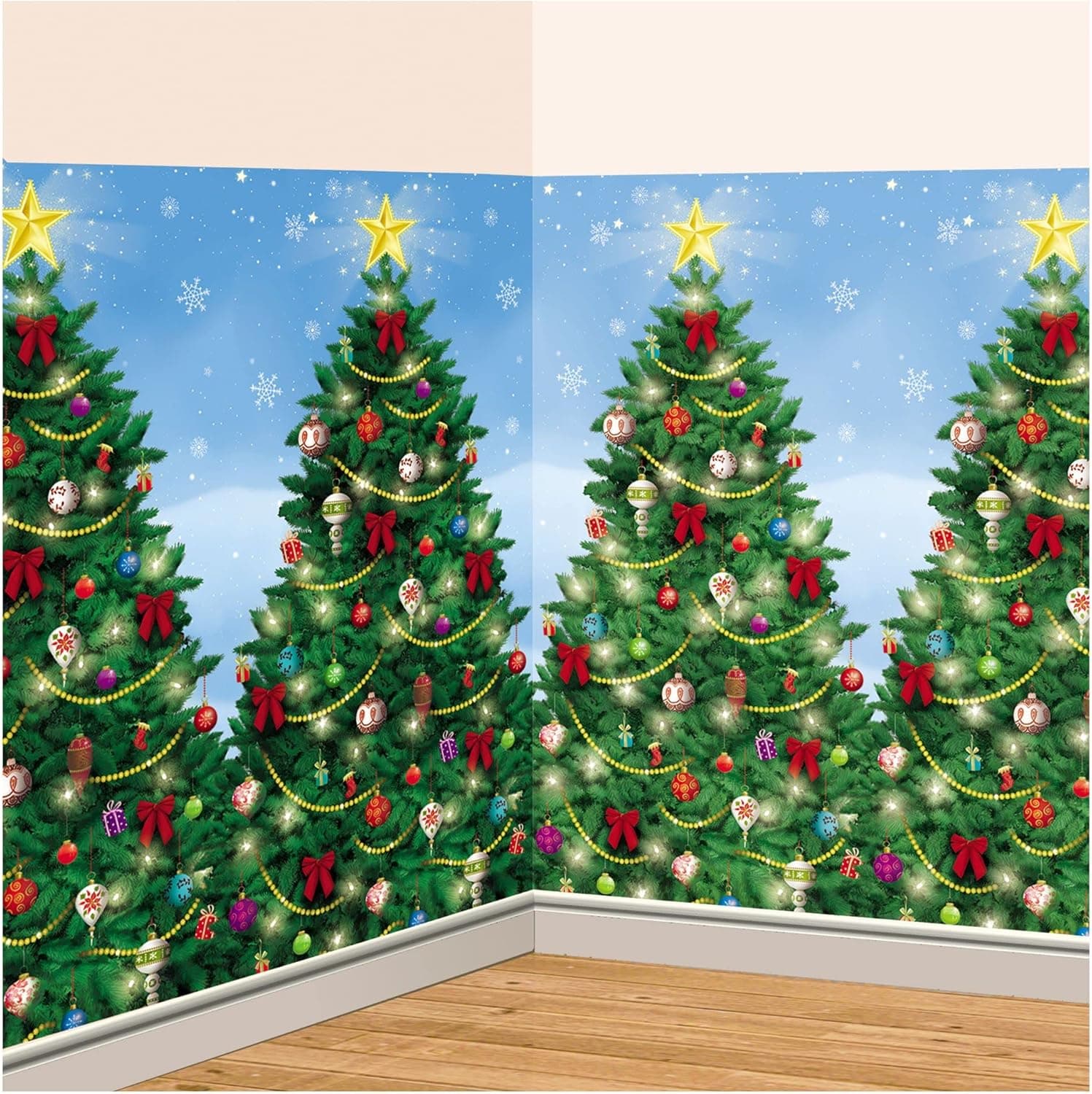 Amscan 674000 Christmas Decoration Evergreen Wall Scene Setter | Plastic 48" X 40 feet 40 per pack