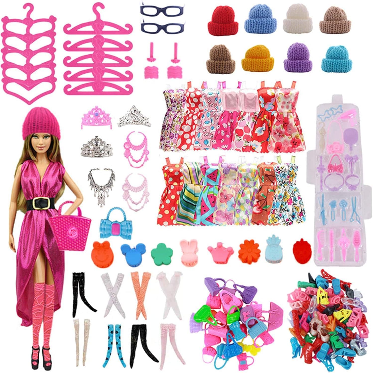 ZWSISU 66PCS Doll Clothes and Doll Decoration Accessories Fit 11.5 Inch Doll Include Clothes Socks Hairpins Hats Hangers