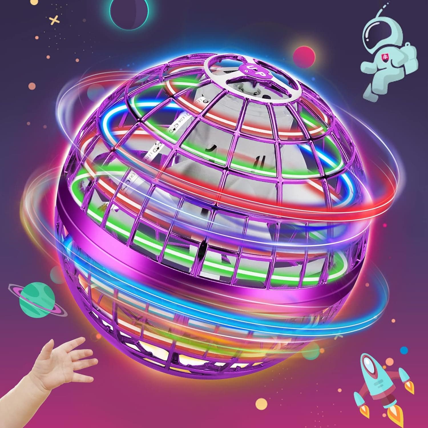 TOKFUN s 360° Rotating Built-in LED Cool Fly Space Orb Toy, Globe Shape M, Purple