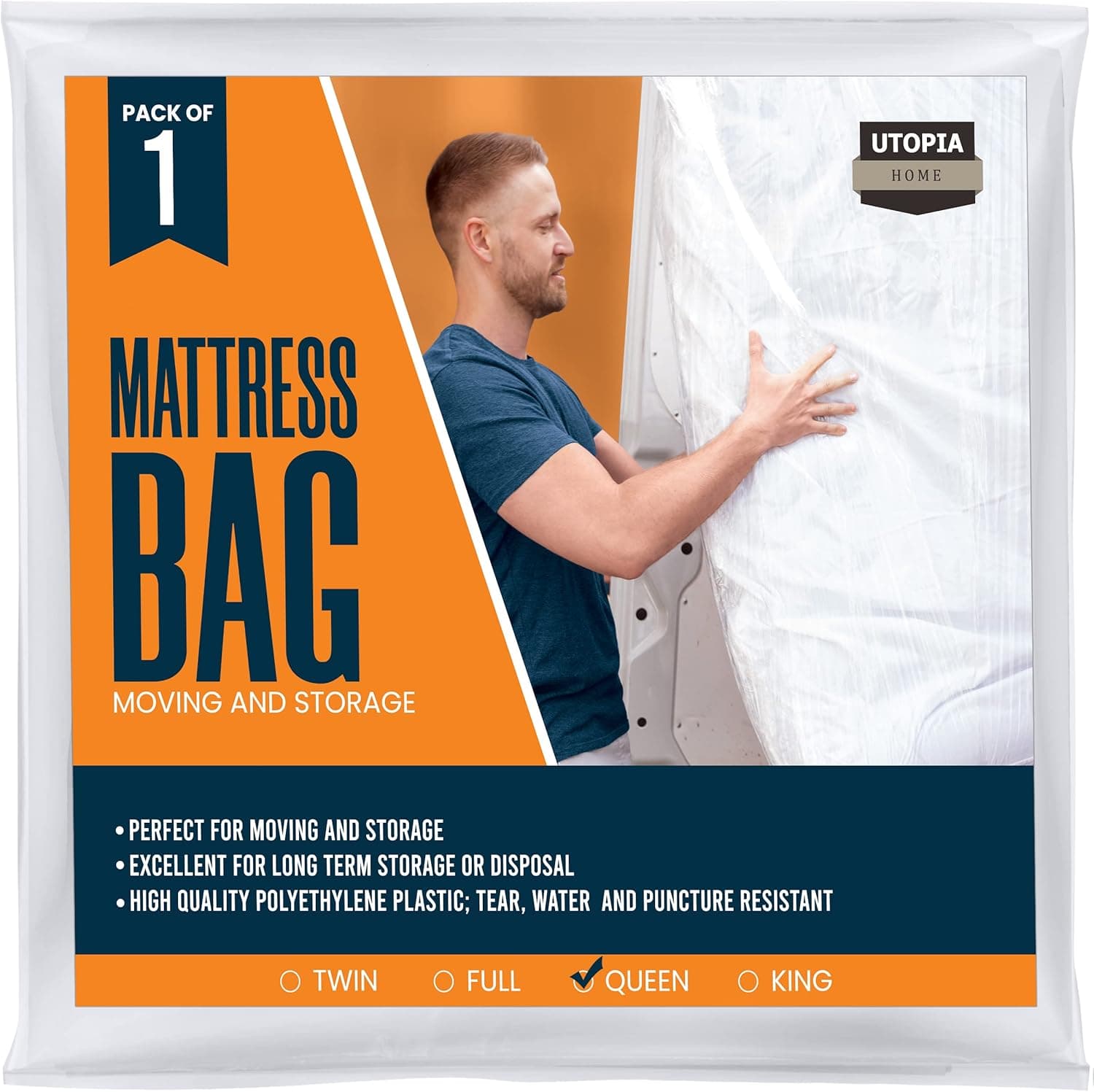 Utopia Home Mattress Bag for Moving and Storage (Queen) - 4 Mil Extra Thick Plastic Mattress Cover – Mattress Storage Bag