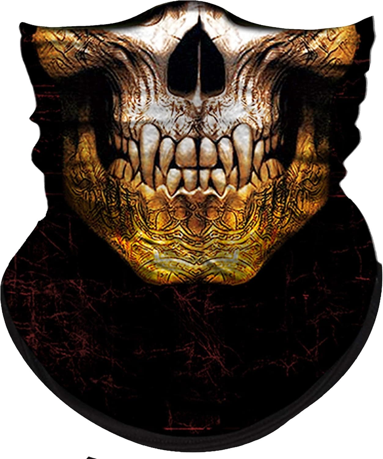 Obacle Skull Face Mask Half for Dust Wind UV Sun Protection Seamless 3D Tube Mask Bandana for Men Women Durable Thin Breathable Skeleton Mask Motorcycle Riding Biker (Tiger Tooth-Gold Chin Skull)