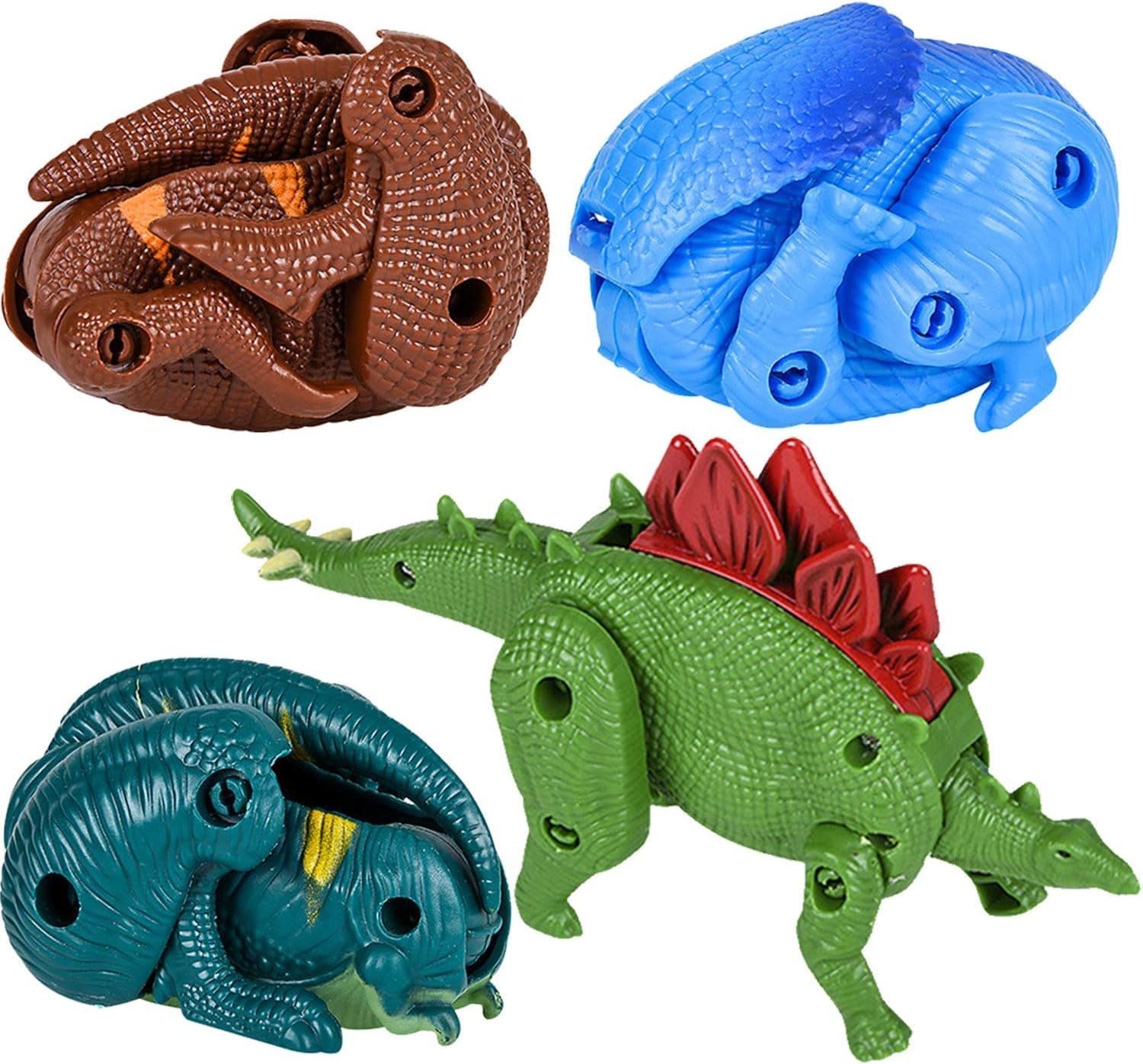 Kicko Dinosaur Egg Robots - Pack of 4, Multi-Colored Transforming Dinosaur Toys - Perfect Item for Party Favors and Supplies, Imaginary Play, Collection - Fun Educational Toys for Young Learners