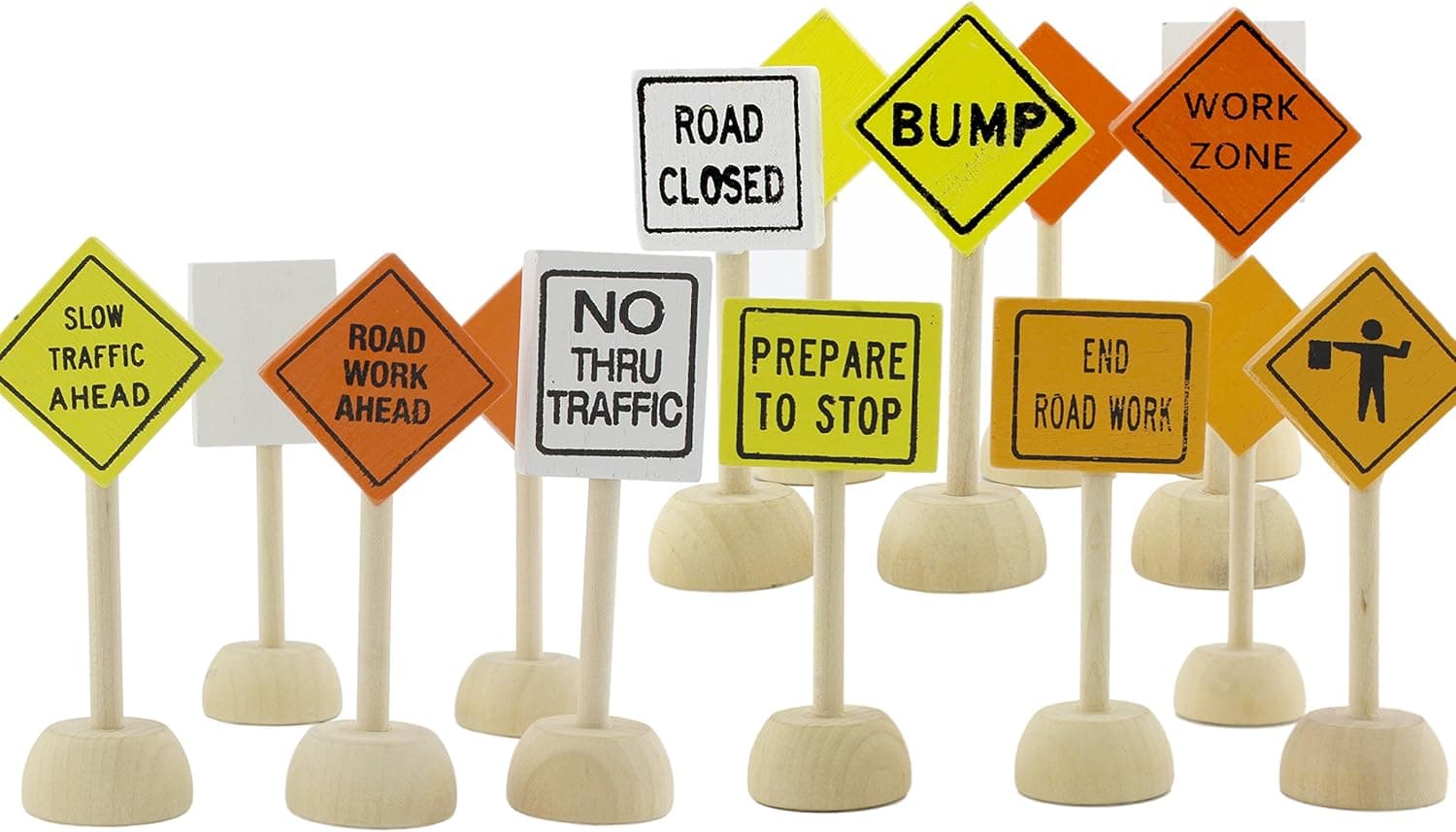 Attatoy Toy Wooden Road Construction Traffic Sign Set; Street Signs Small Toy Cars and Other Diecast Vehicles & Wood Cars & Toys