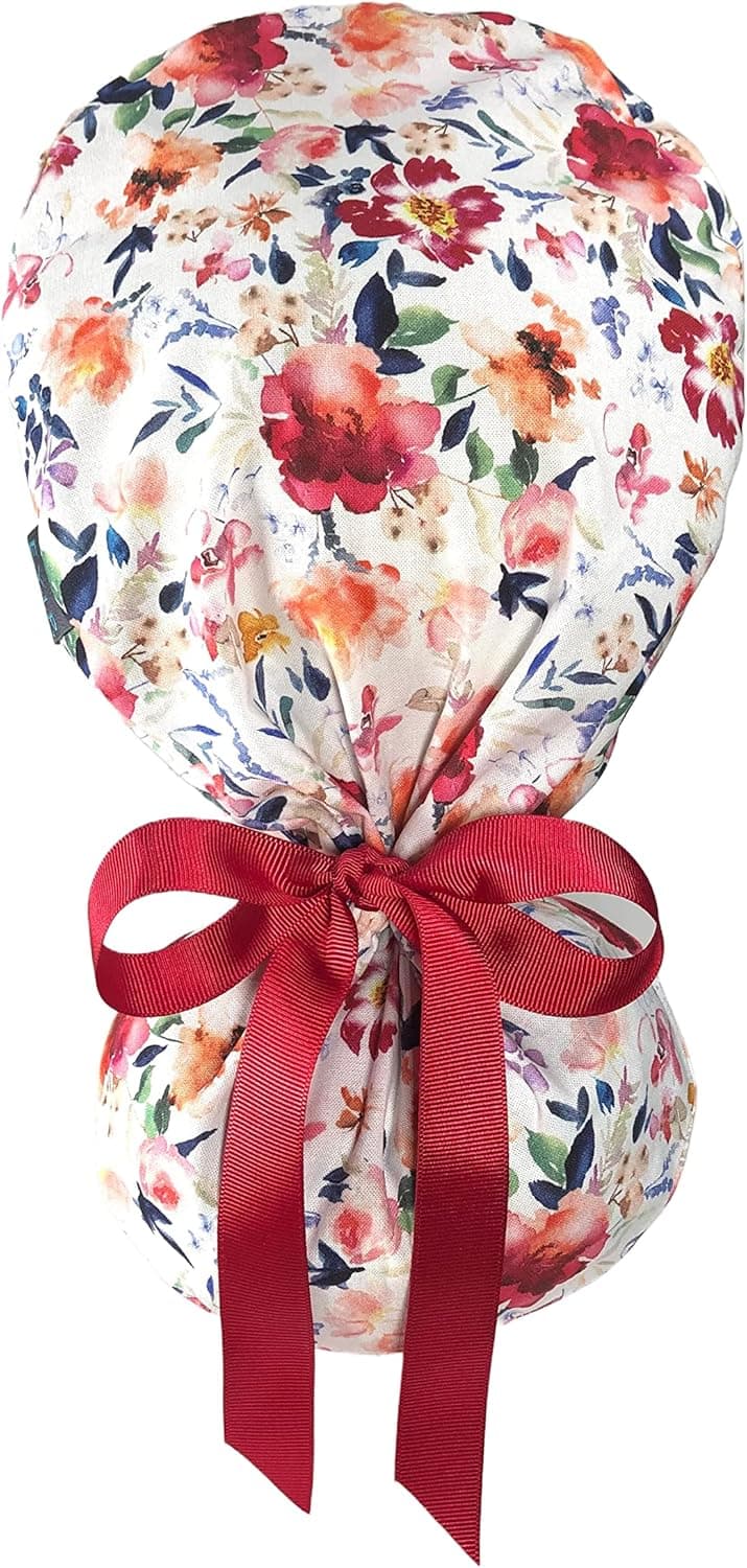 EYIP Ponytail Scrub Caps, Head Cover, Working Cap for Women, Hat for Long Hair, Ribbon Ties