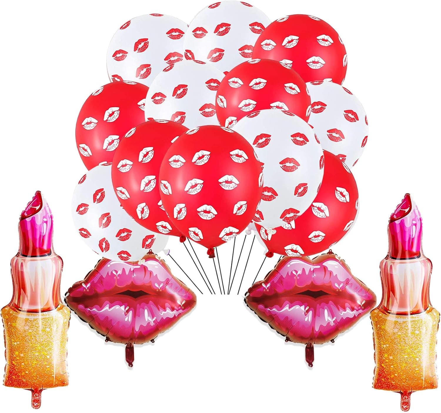 Valentine's Day Lipstick Balloons Set Include 2 Pcs Kiss Lip Balloons 2 Pcs Lipstick Balloons and 20 Pcs Latex Red Lip Balloons for Valentine's Day Anniversary Mothers Day Wedding Engagement Party Supplies