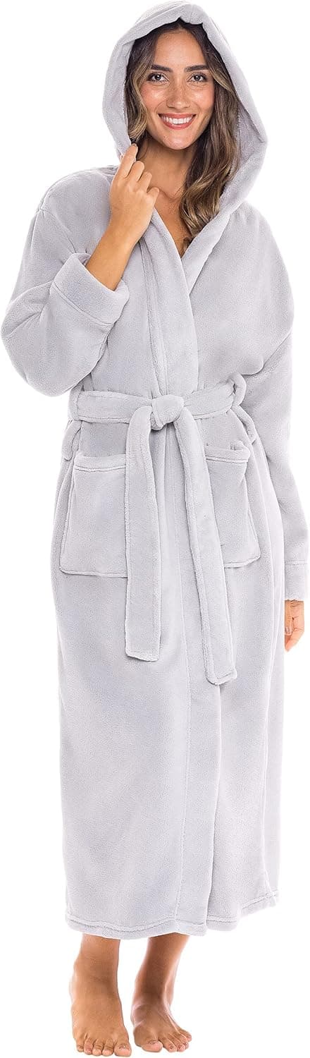 Alexander Del Rossa Women's Soft Plush Fleece Hooded Bathrobe, Full Length Long Warm Lounge Robe with Hood