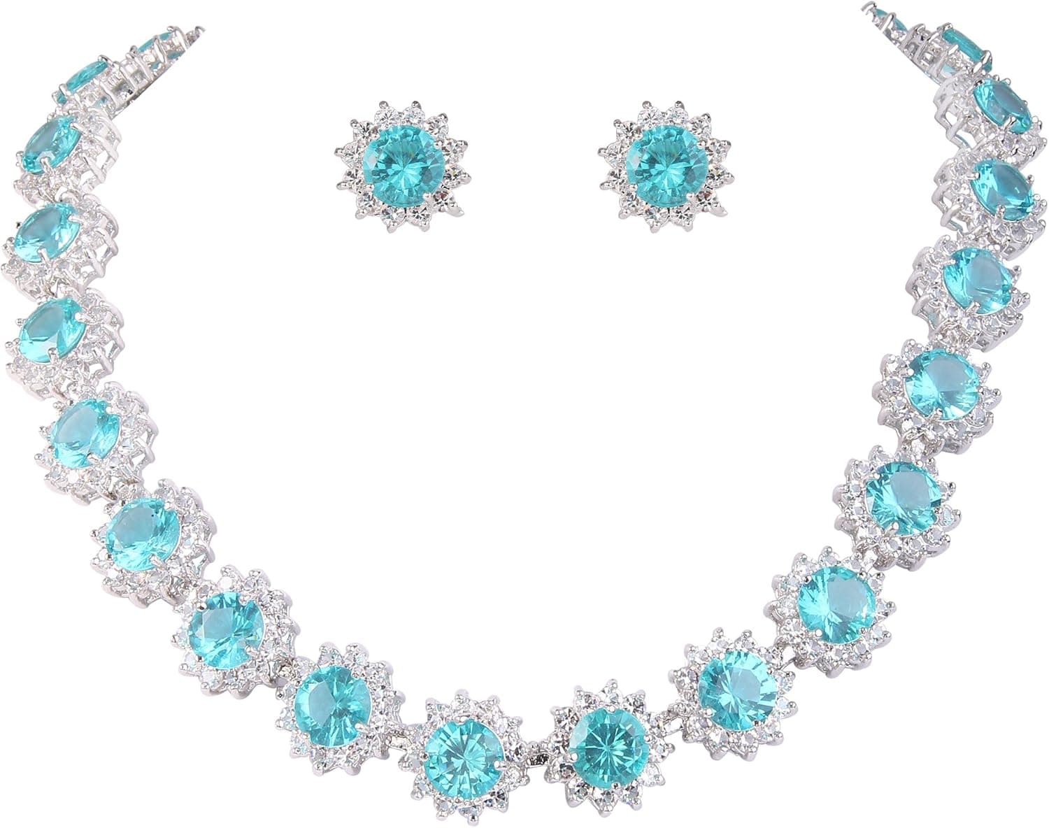 EVER FAITH Elegant Star Round Prong CZ Birthstone Necklace Earrings Set