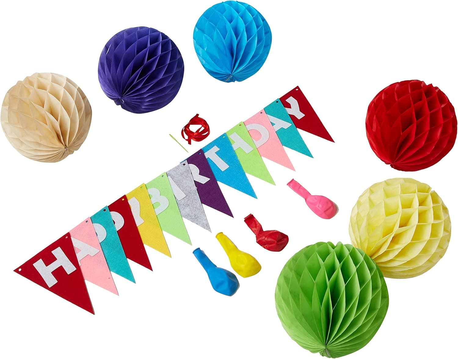 Paxcoo Happy Birthday Decorations Banner with Colorful Balloons and Paper Pom Poms