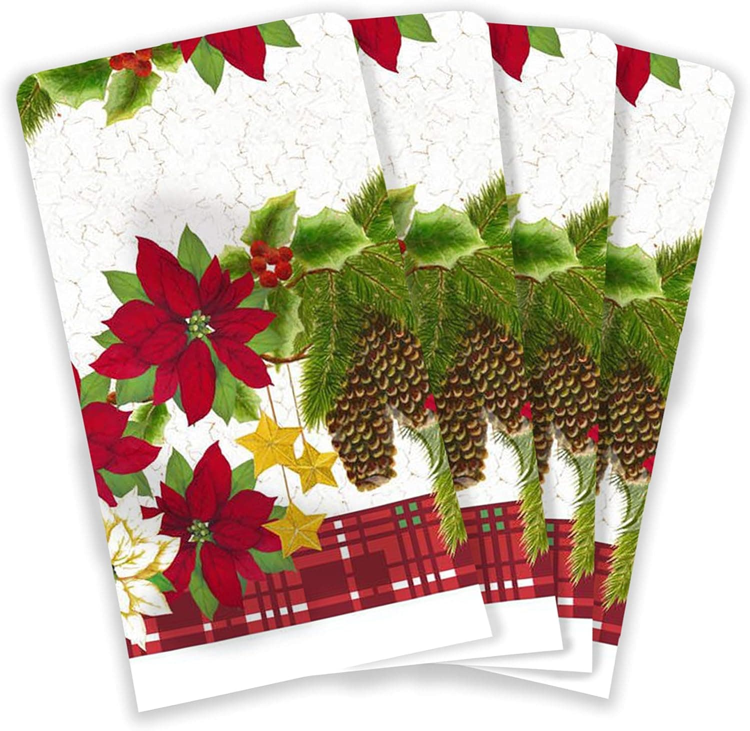 JJ Collection Red Poinsettia 4 Pack Christmas Towels