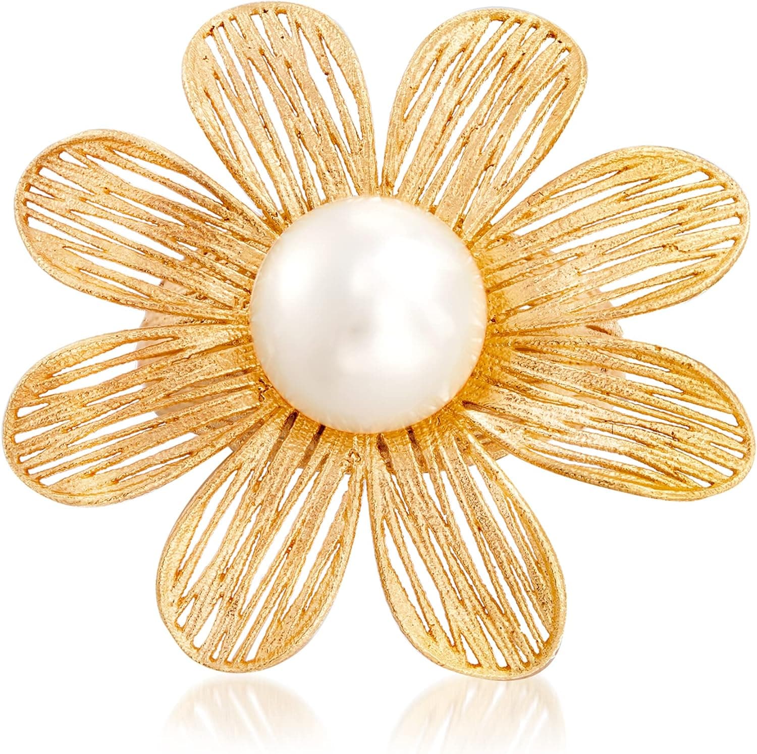 Ross-Simons Italian 9.5-10mm Cultured Pearl Flower Ring in 18kt Gold Over Sterling. Size 7