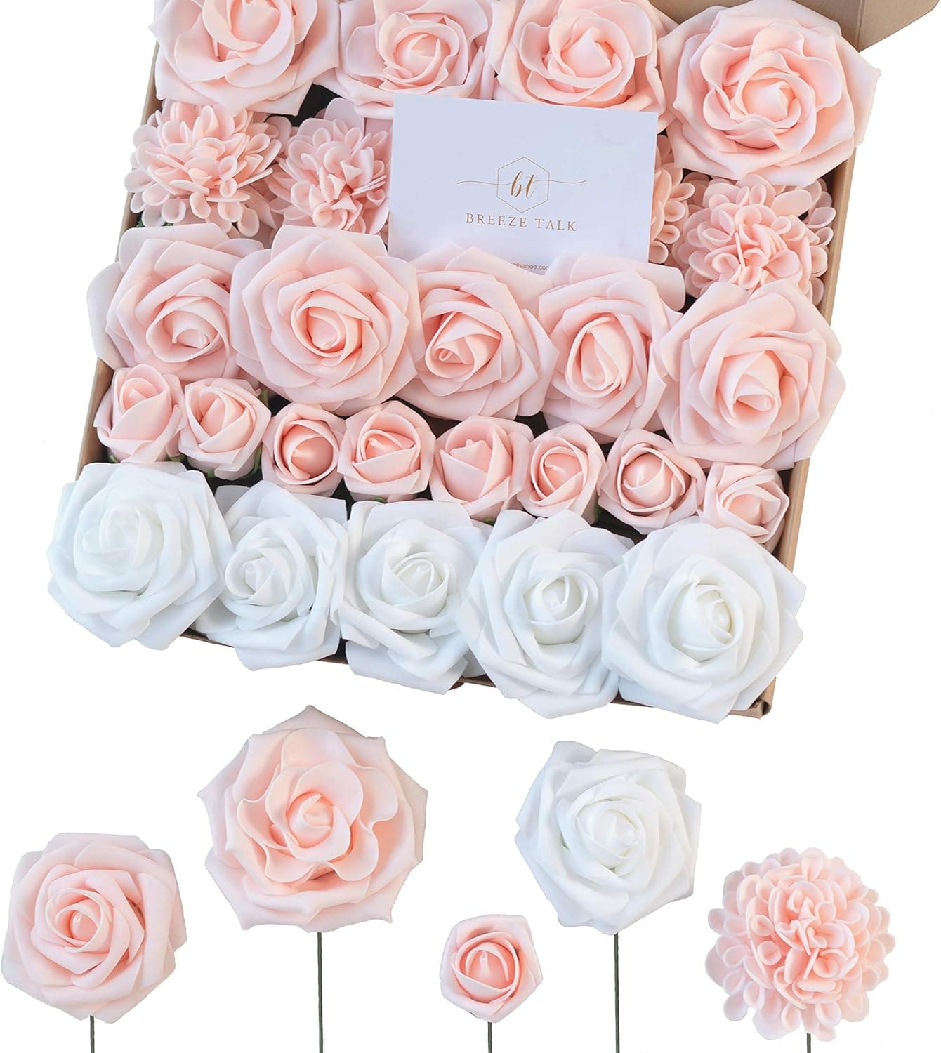 Breeze Talk Artificial Flowers Combo Roses Wedding Decorations Flowers for DIY Bouquets Centerpieces Floral Arrangements (Dreamy Blush)