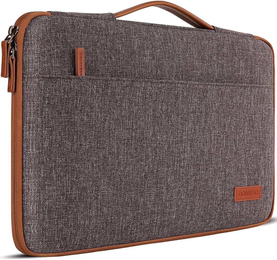 DOMISO 10 Inch Laptop Sleeve Canvas Notebook Portable Carrying Bag Case Handbag for 12" MacBook / 10.8" Microsoft Surface 3 / 10.1" Computers, Brown