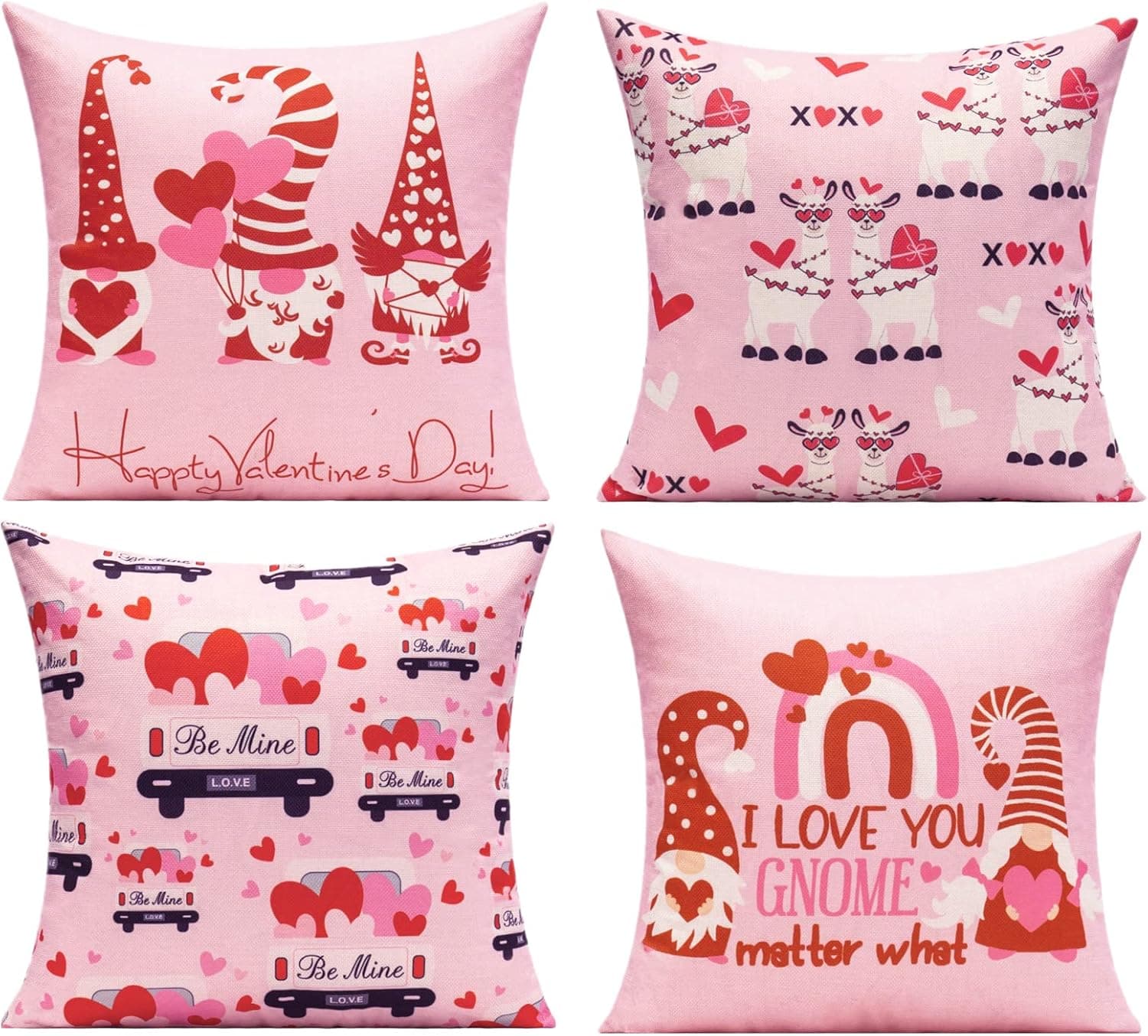 WOKANI Pink Valentine Gnome Throw Pillow Covers Love Cushion Cases Sweet Heart Romantic Couple Lover Gift Home Décor for Sofa Chair Patio Bed Couch 16x16 Set of 4