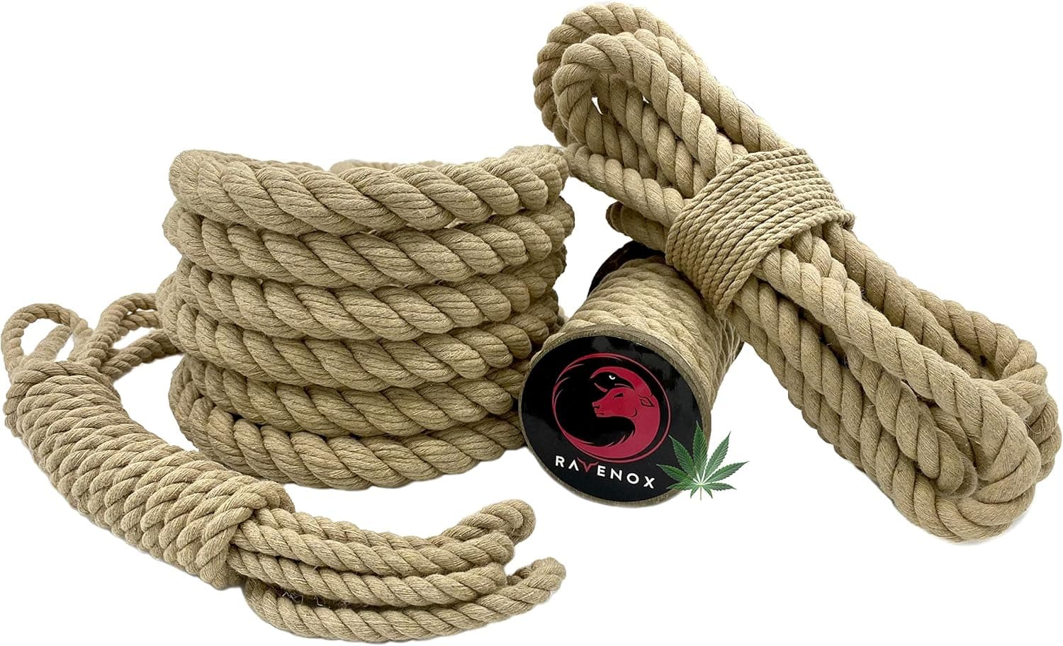 Ravenox Natural Twisted True Hemp Rope (Tan)(3/8" x 100') for Cat Trees, Macrame Cord, DIY - USA