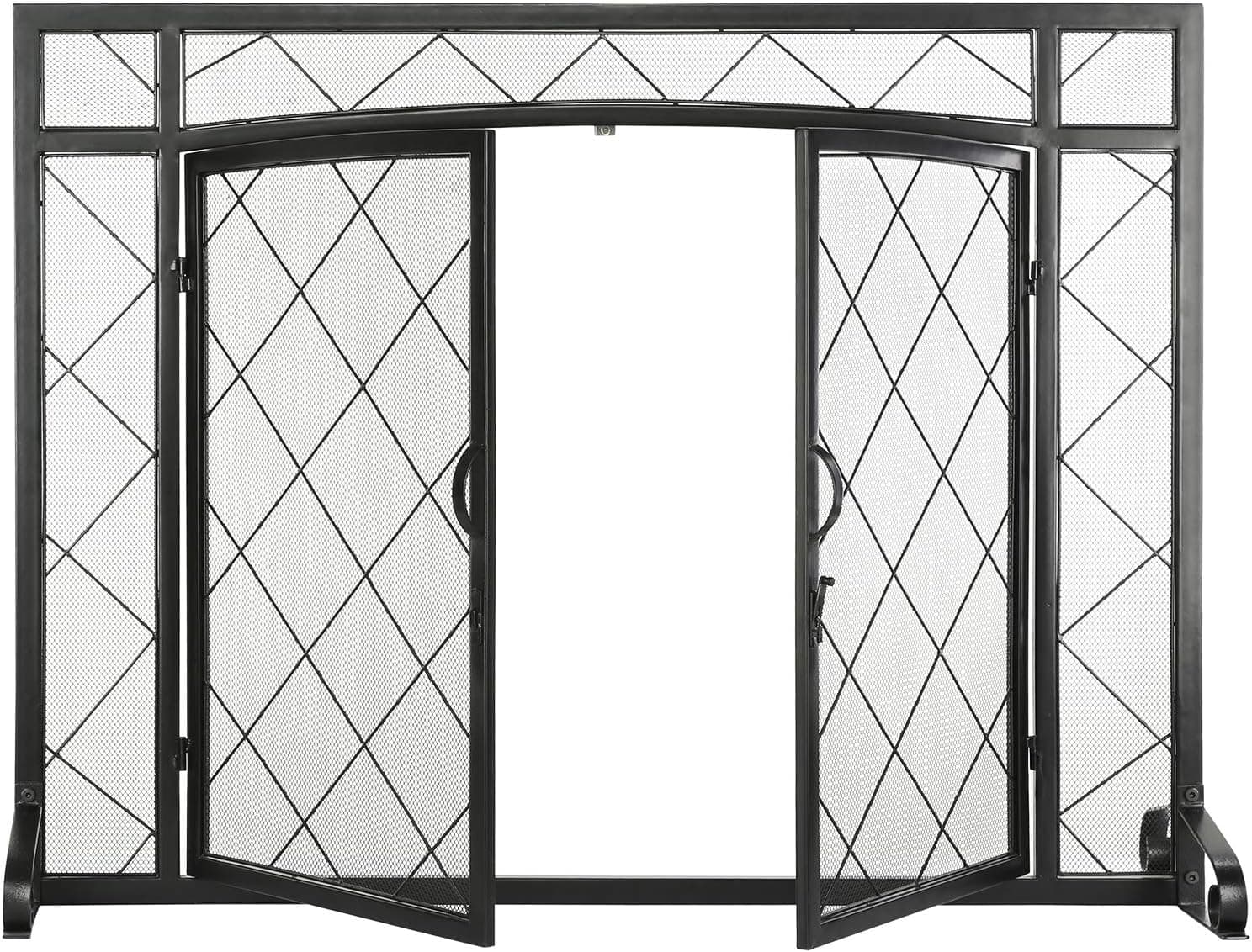 MyGift 1-Panel Lattice Design Metal Fireplace Screen with Magnetic Hinge Doors