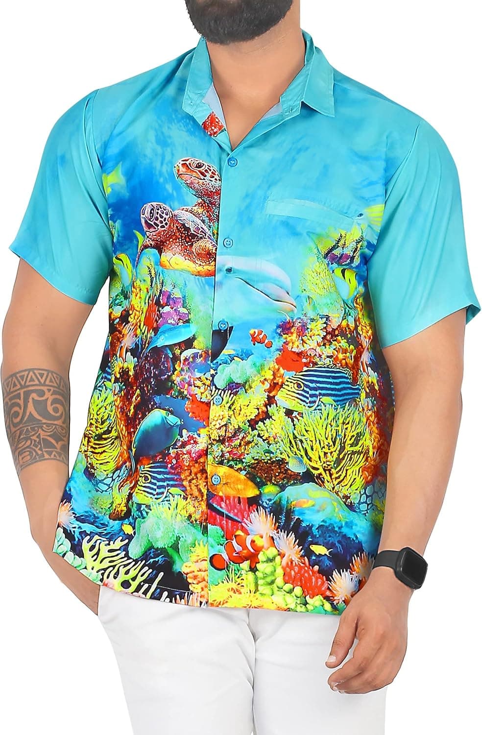 LA LEELA Men's Exotic Beach Front Pocket Casual Shirts