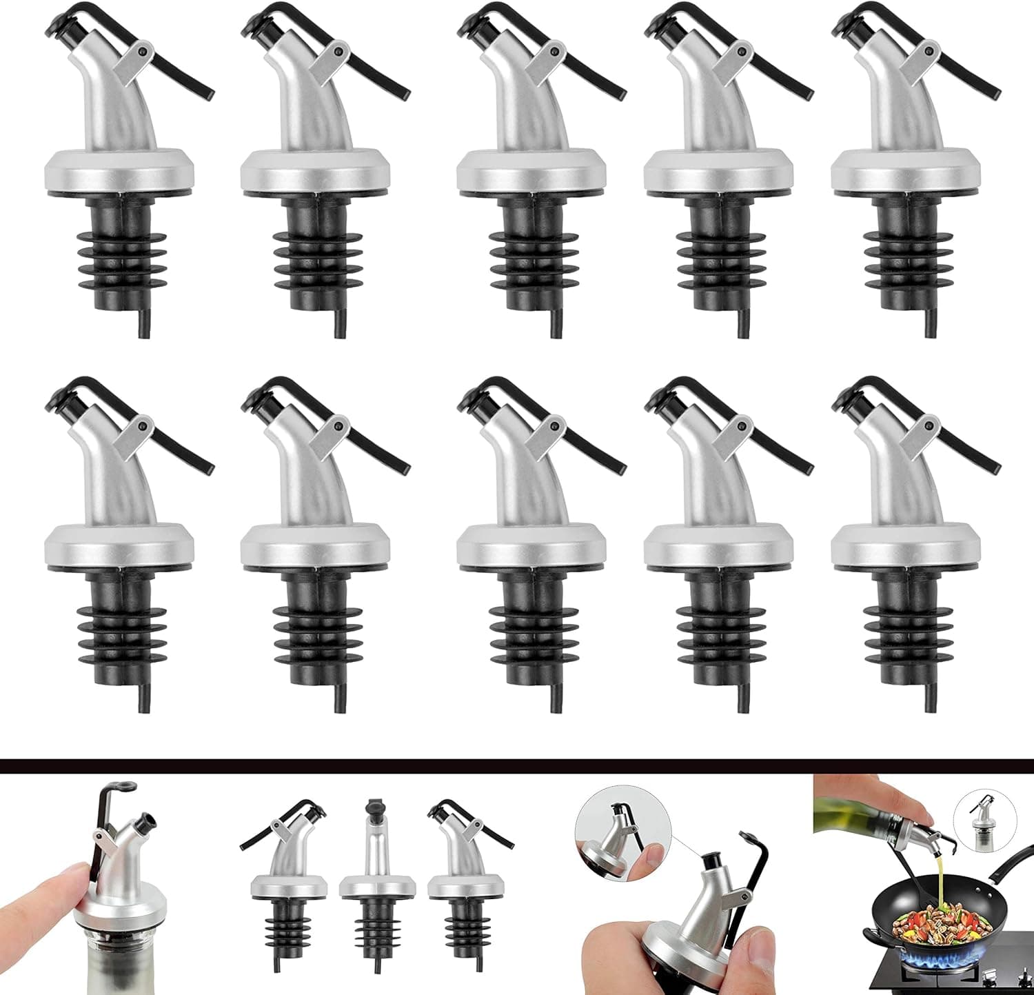 Olive Oil Spout, Oil And Vinegar Dispenser Pour Spouts With Attached Cap for Easy Cover, Perfect Choice for Olive Oil Bottle Pourers and Spout 10-PCS