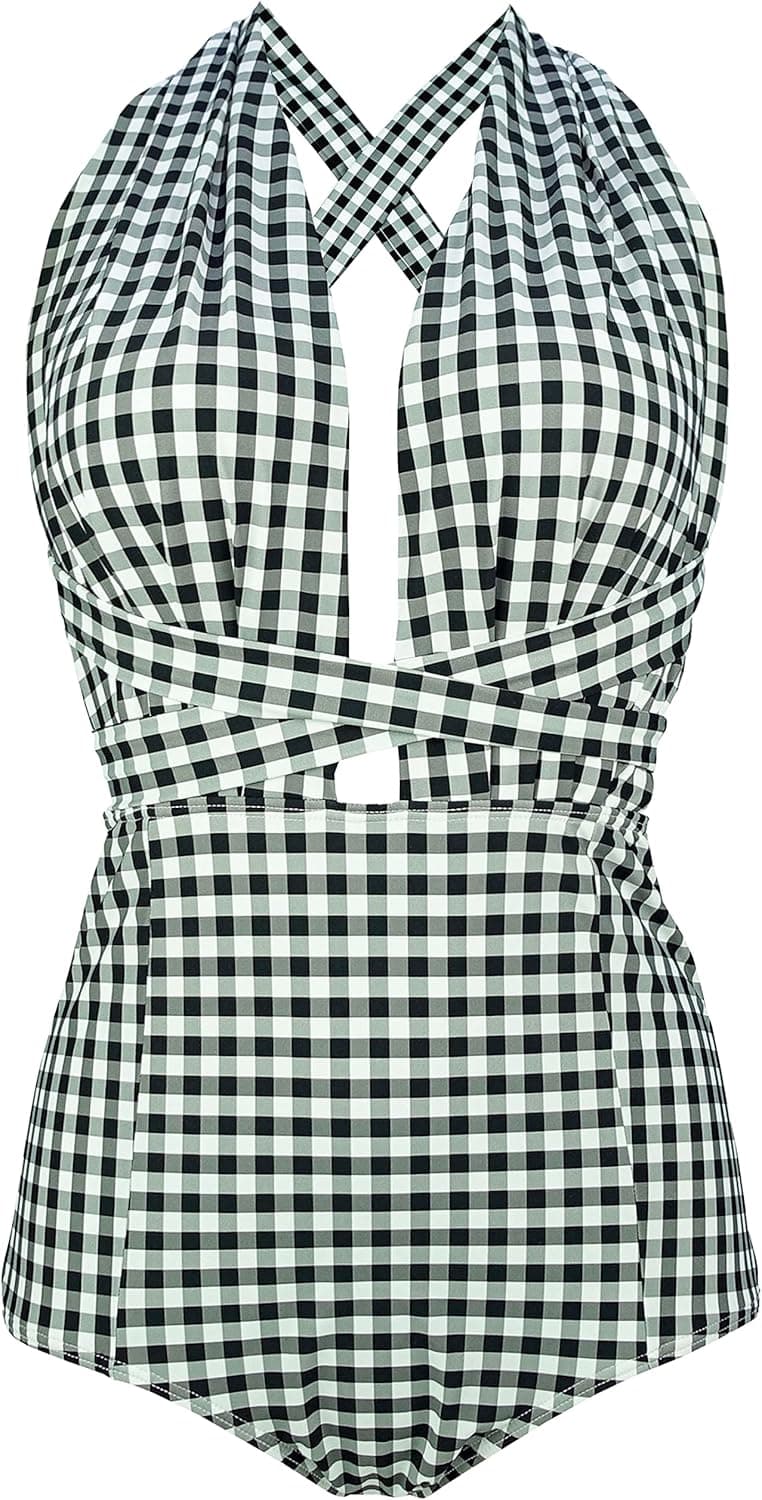 COCOSHIP Retro One Piece Backless Bather Swimsuit High Waisted Pin Up Swimwear(FBA)