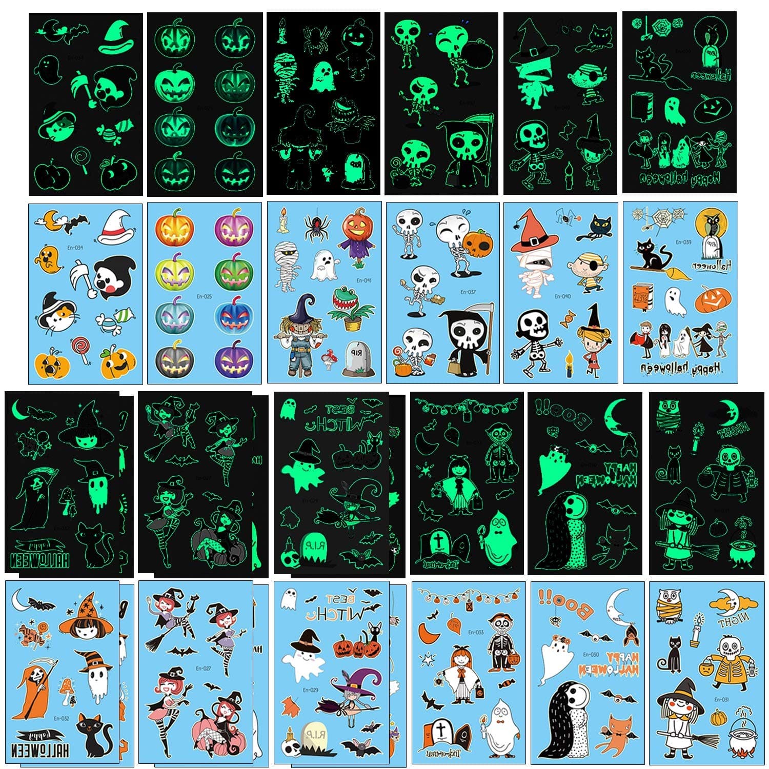 Konsait 137pcs Glow in Dark Halloween Temporary Tattoos, Luminous Halloween Tattoo Stickers Waterproof Cartoon Pumpkins Monsters for Kids Halloween Party Supplies Trick or Treat Party Bag Fillers