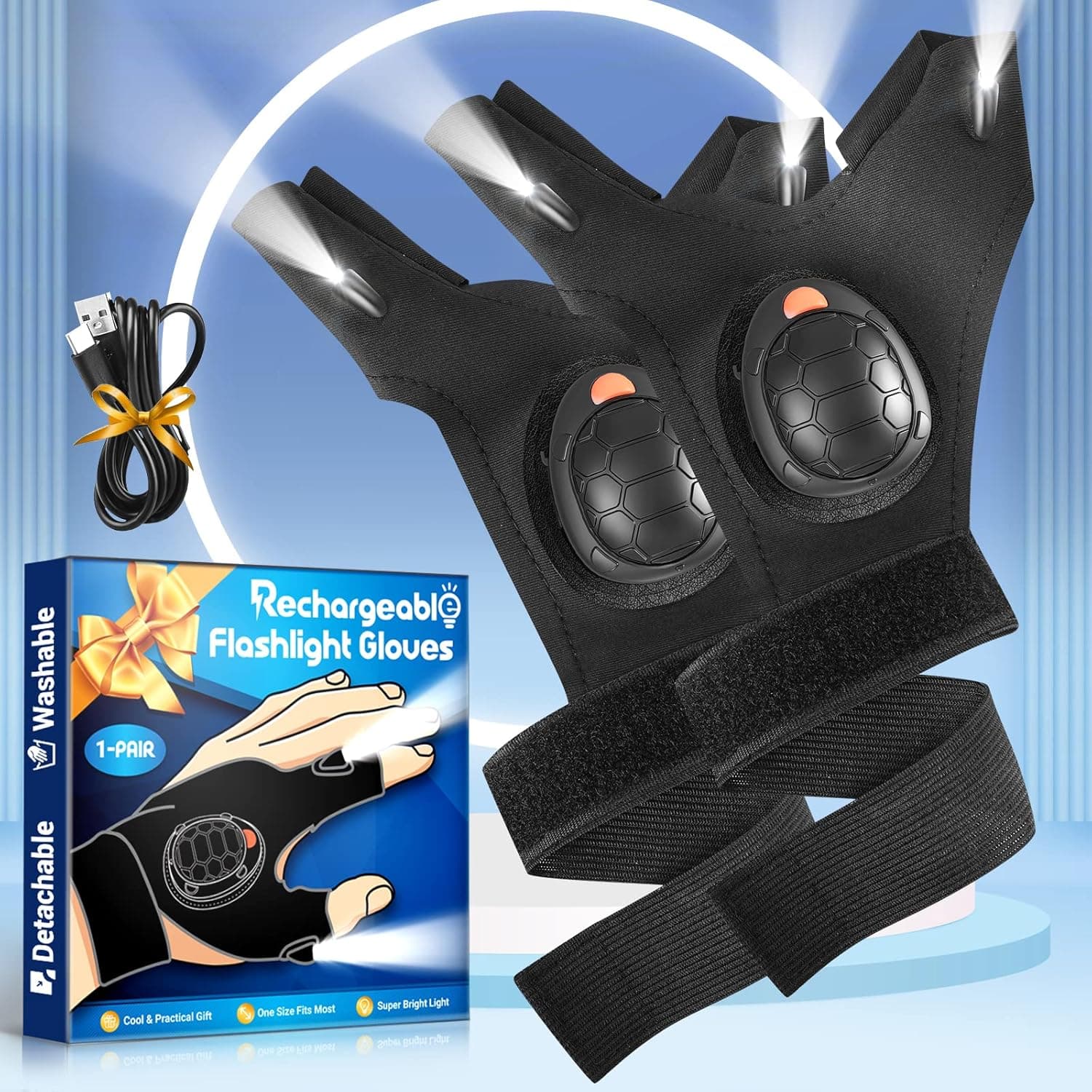 LED Flashlight Waterproof Gloves with Lights - Rechargeable Finger Light Dad Gifts for Fathers Day from Daughter Son Cool Stuff Gadgets Tool Fishing Camping Unique Gifts for Men Who Have Everything