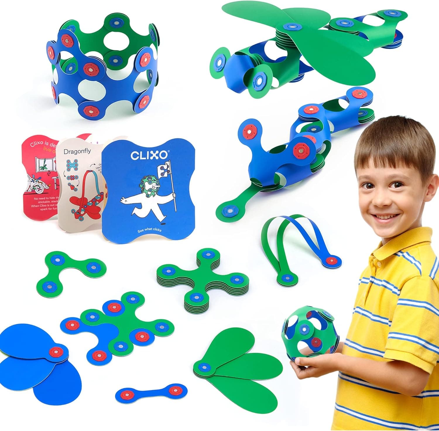 Clixo Grab & Go Magnetic Toy for Kids - Flexible, Durable, Imagination-Boosting Magnet Building Toy. Educational Multi-Sensory STEM Experience. Great as a Travel Game. Ages 4-99. 18 Piece Pack