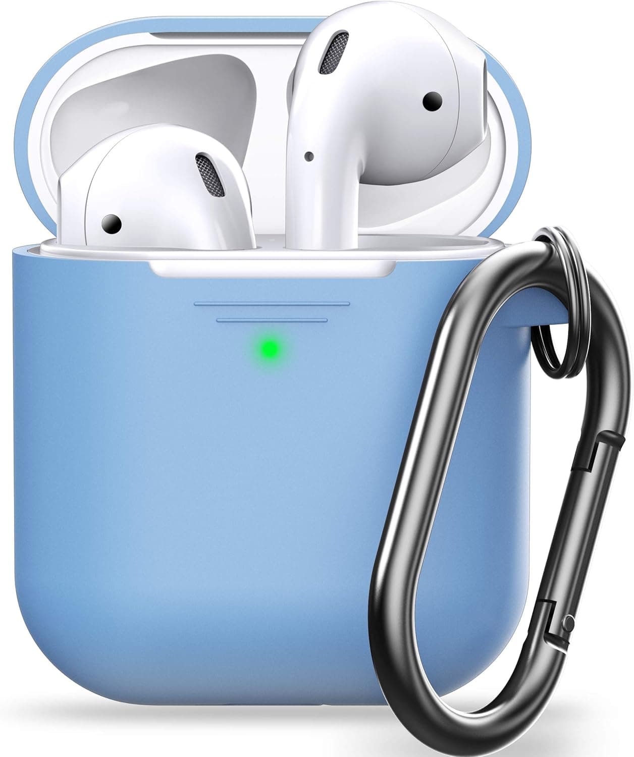 KeyBudz Elevate Series AirPods Case [Front LED Visible] Keychain Protective Silicone Cover Compatible with AirPods Case 1 & 2 (with Carabiner, Baby Blue)