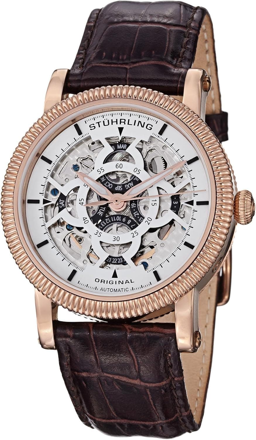 Stuhrling Original Men's 150A2.334K3 Boardroom Symphony Automatic Skeleton Master Calendar 24 Hour Indicator Brown Watch