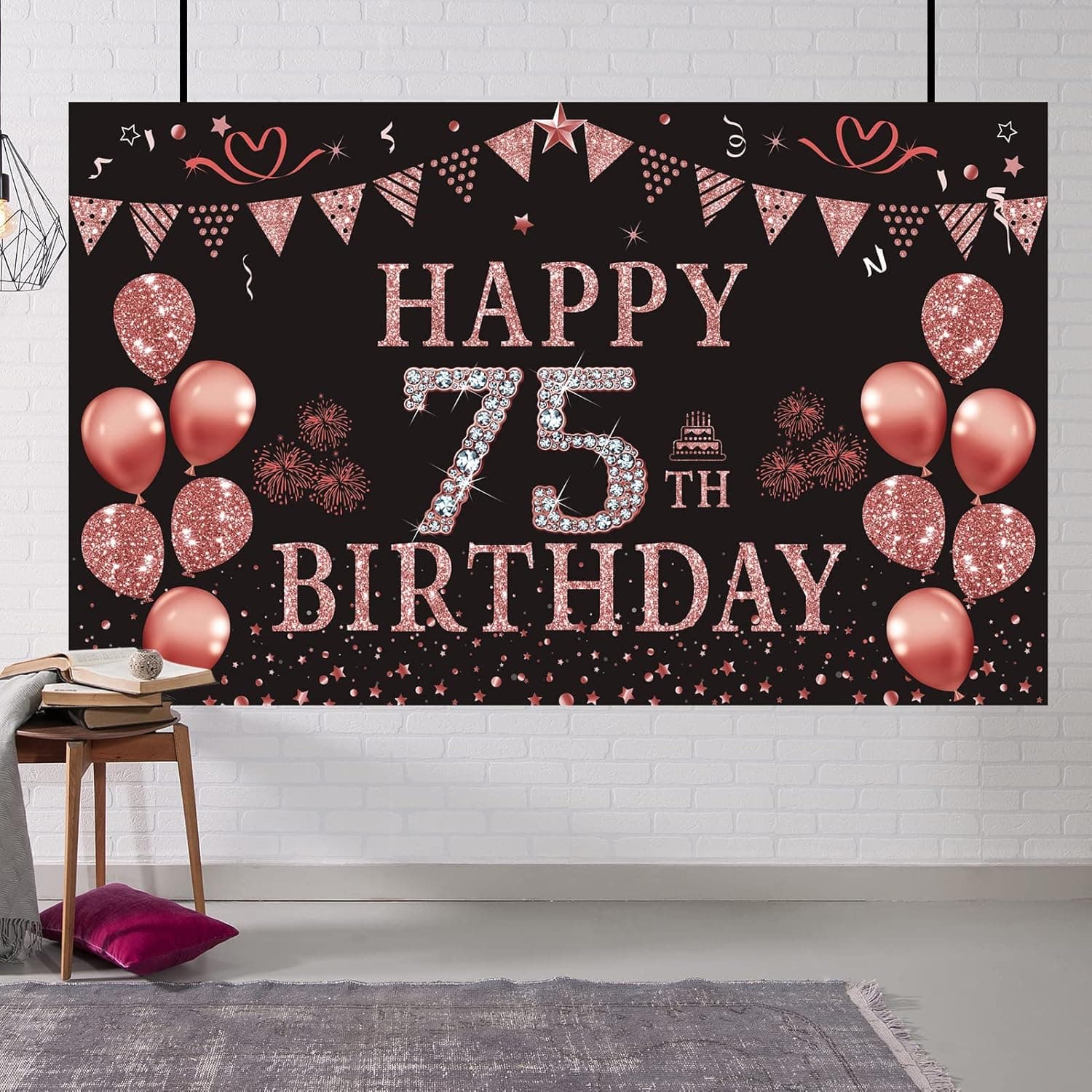 Trgowaul 75th Birthday Decorations for Women 75 Year Old Rose Gold Birthday Backdrop Banner 5.9 X 3.6 Fts Happy Birthday Party Suppiles Photography Supplies Background Happy 75th Birthday Decoration