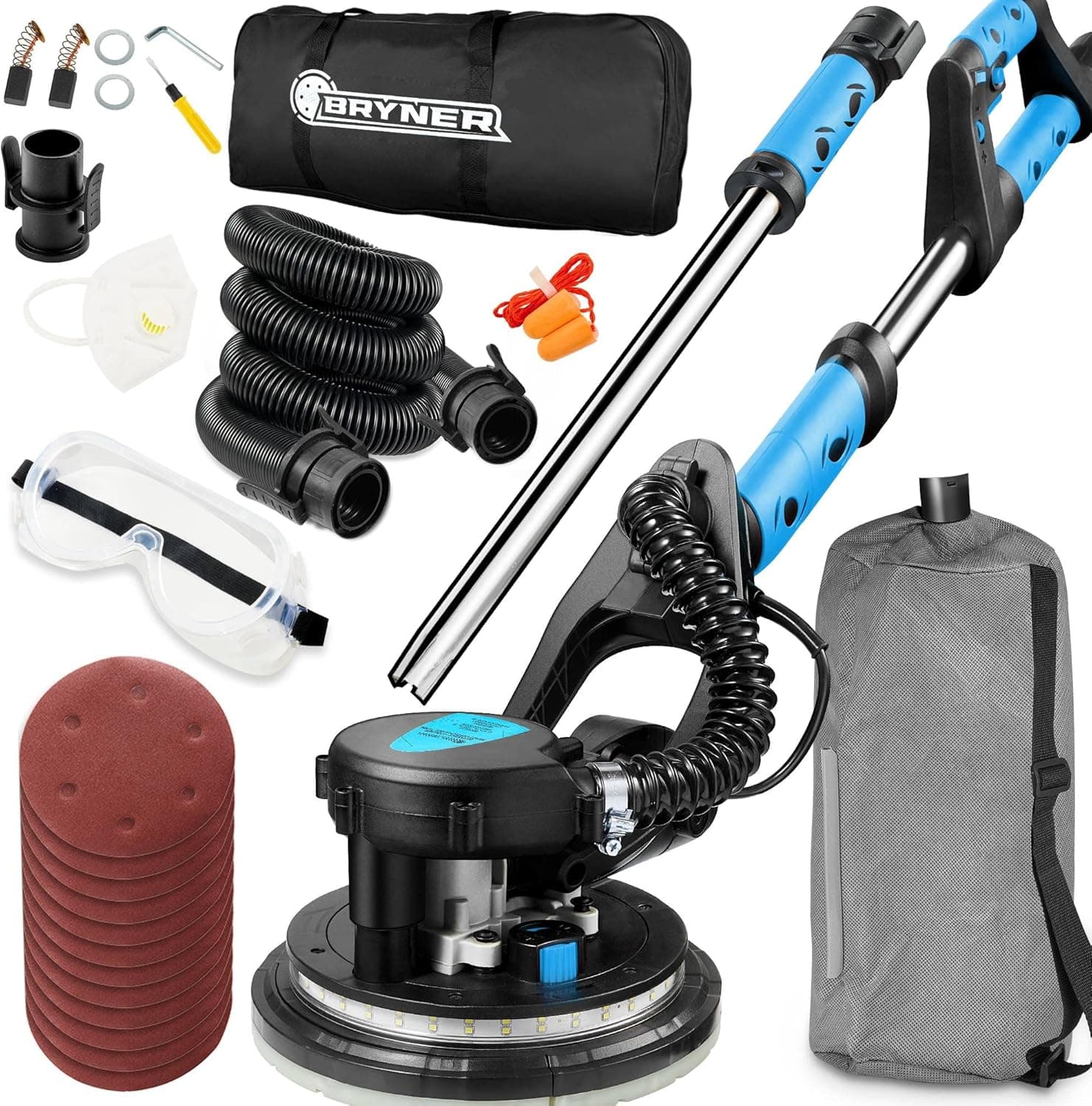 Drywall Sander, Electric Drywall Sander with Vacuum 99% Dust Removal, 800w Power Wall Sander With 12 Pcs Sanding Discs, 6 Variable Speed 500-1800 RPM, Led Light