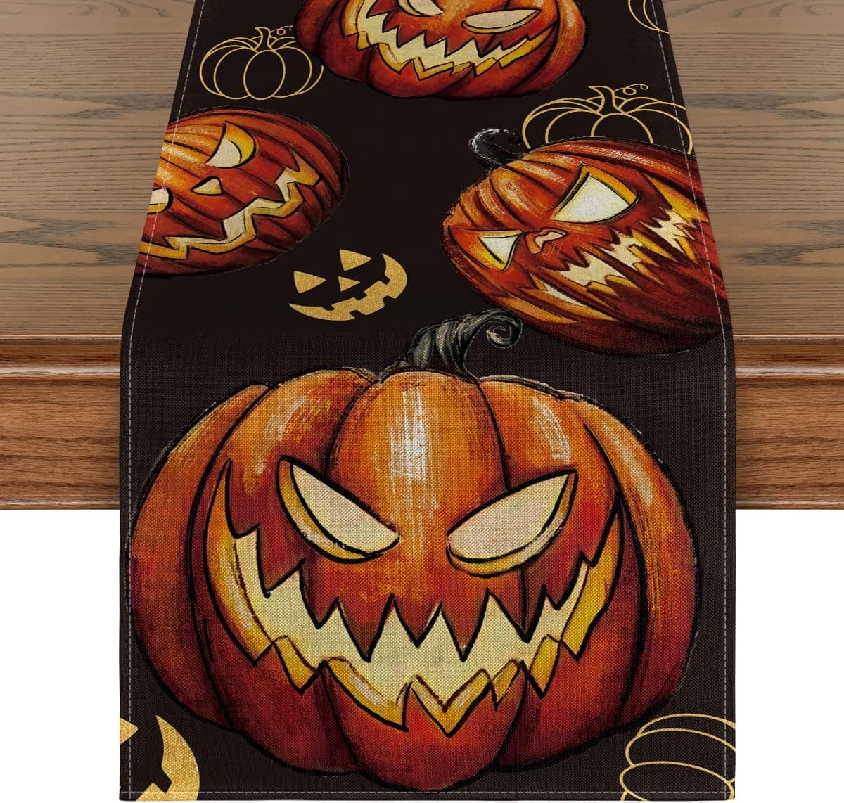 Artoid Mode Jack-O-Lantern Halloween Table Runner, Pumpkins Fall Kitchen Dining Table Decoration for Outdoor Home Party 13x48 Inch