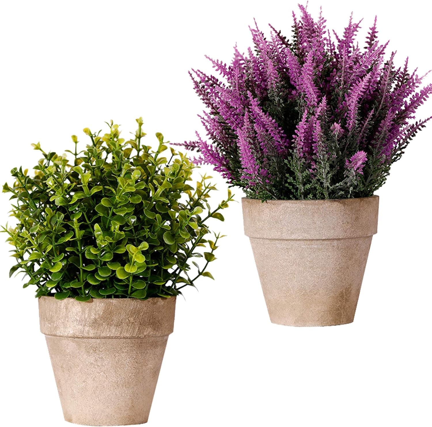 FagusHome Artificial Plants Potted 2 Pcs Potted Artificial Eucalyptus Plants Plastic 10 inch Tall Fake Greenery Faux Plants in Pots for Indoor Décor (A)