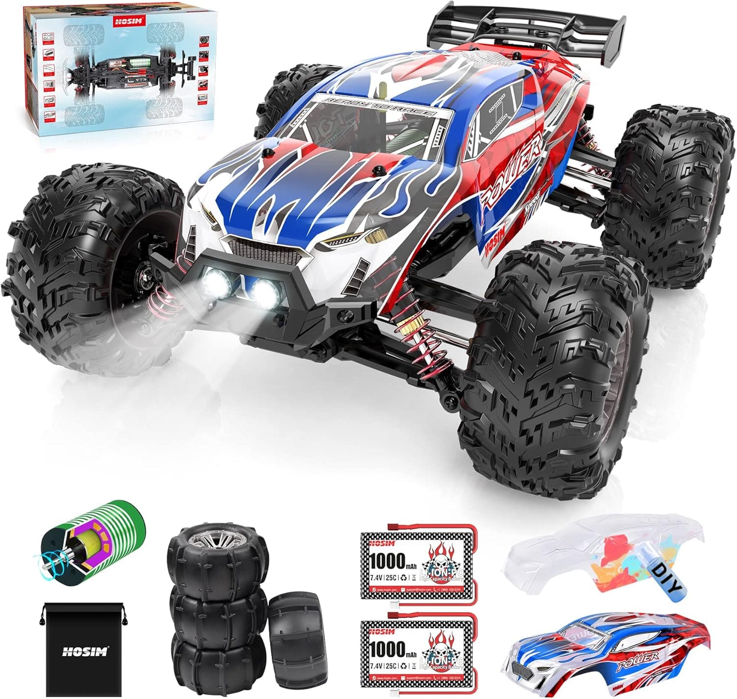 1:16 Brushless RC Cars 60+ kmh High Speed Large Remote Control Car 4x4 Off Road Monster Truck Electric All Terrain Waterproof Toys Hobby Vehicle for Kids and Adults - 2 Batteries for 40+ Min Play