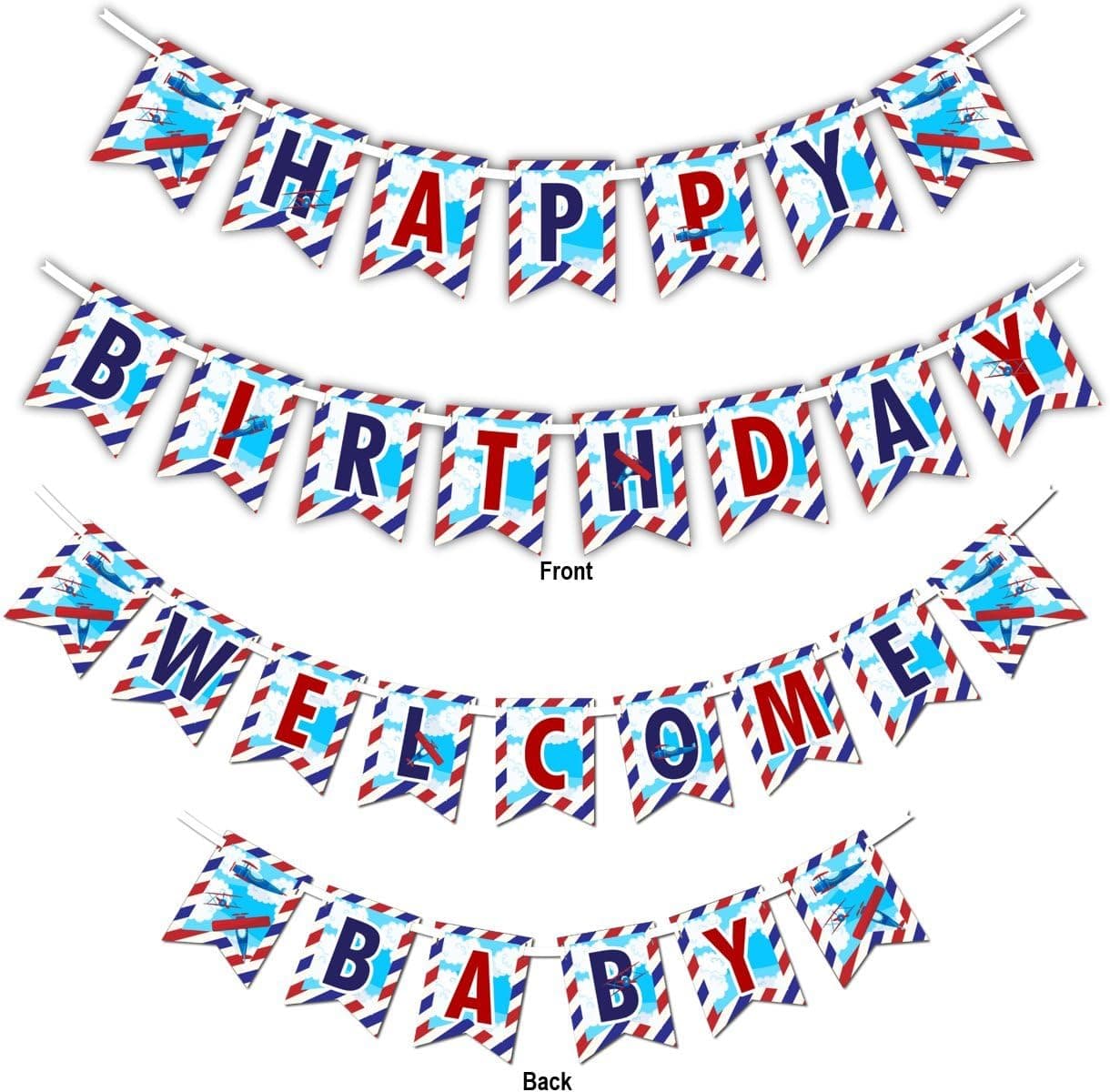 Airplane Multi-Use Happy Birthday or Welcome Baby Shower Party Banner Decoration (23ft Ribbon)