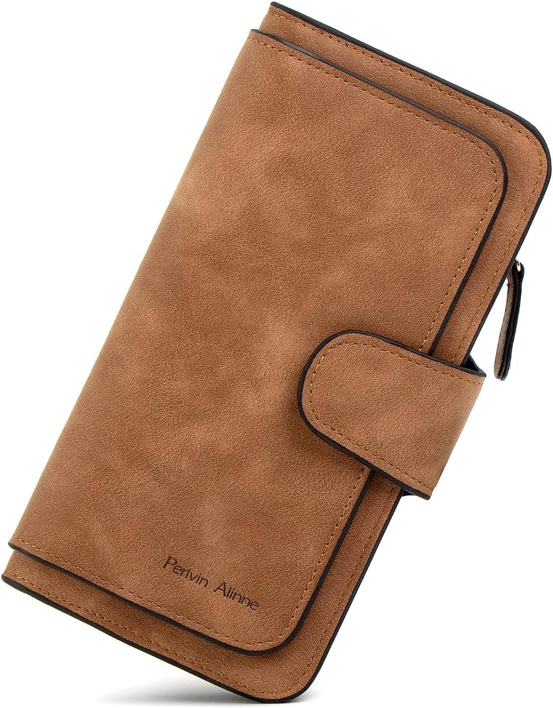 Perlvin Alinne RFID Blocking Women Wallet Purse Soft Leather Trifold Multi Credit Card Holder Organizer Ladies Clutch (Brown)