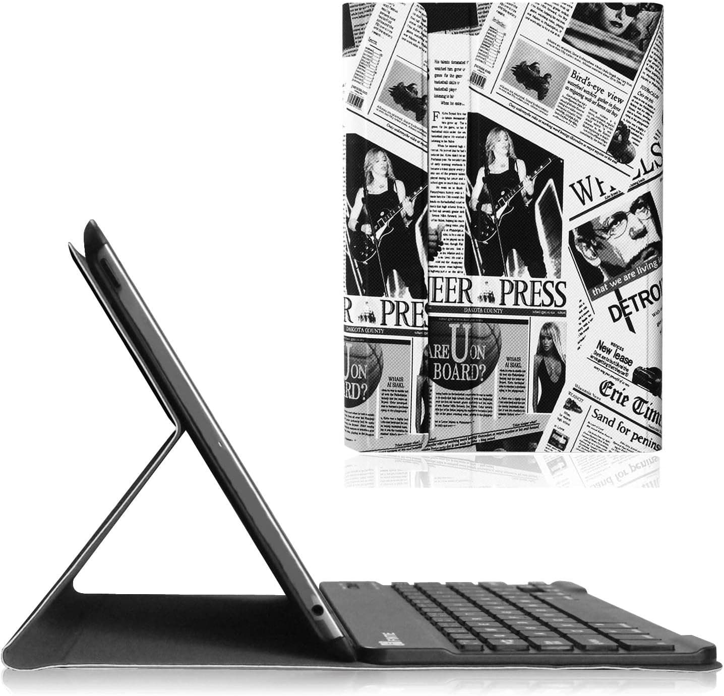 Fintie Keyboard Case for iPad 4th Generation with Retina Display, iPad 3 & iPad 2 (Old Model), Slim Lightweight Stand Cover with Magnetically Detachable Wireless Bluetooth Keyboard - Newspaper