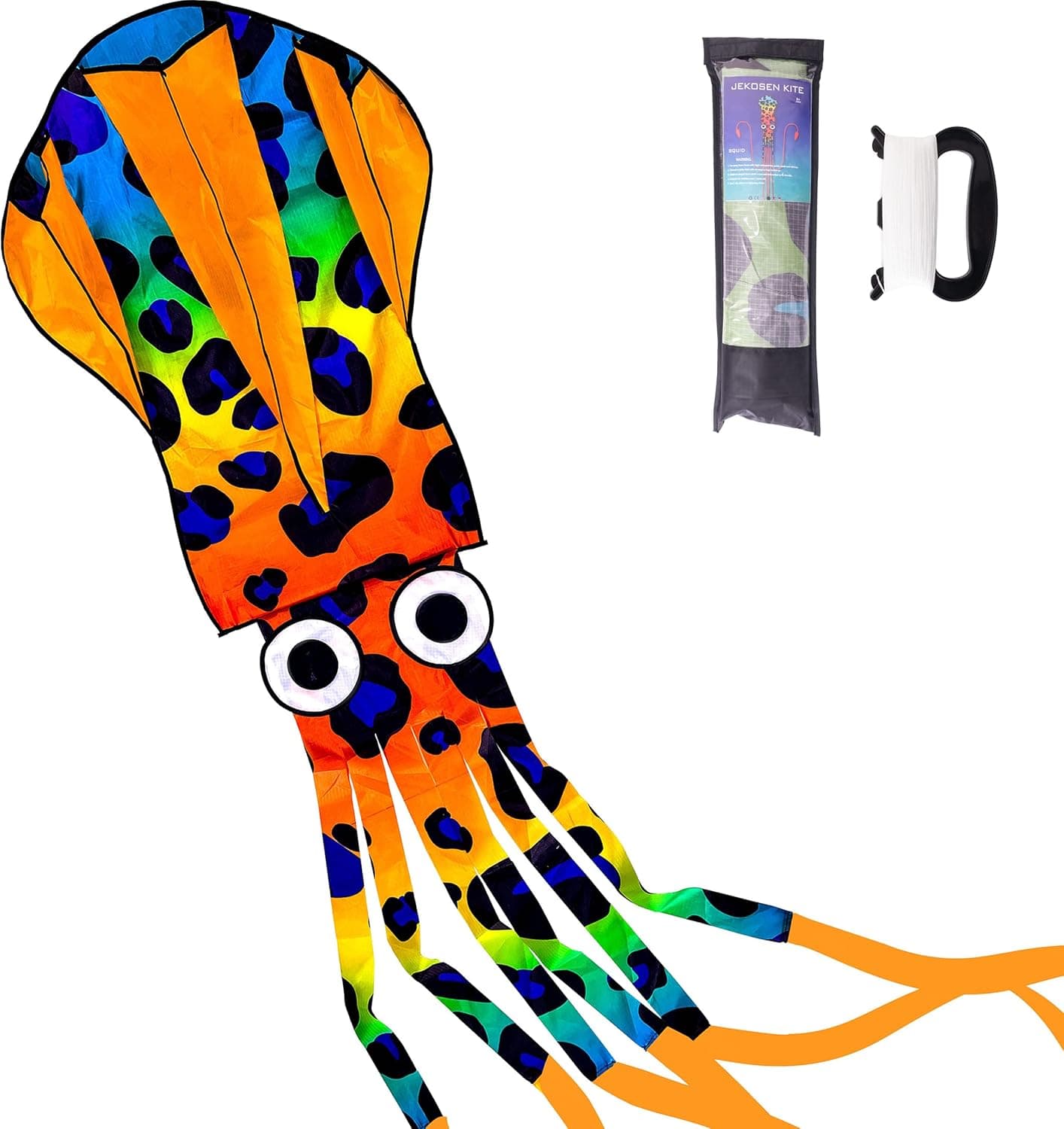JEKOSEN Octopus Squid Huge Kite Total 242 Inches for Kids and Adults Easy to Fly Single Line String with Tail for Beach Trip Park Family Outdoor Games and Activities Orange