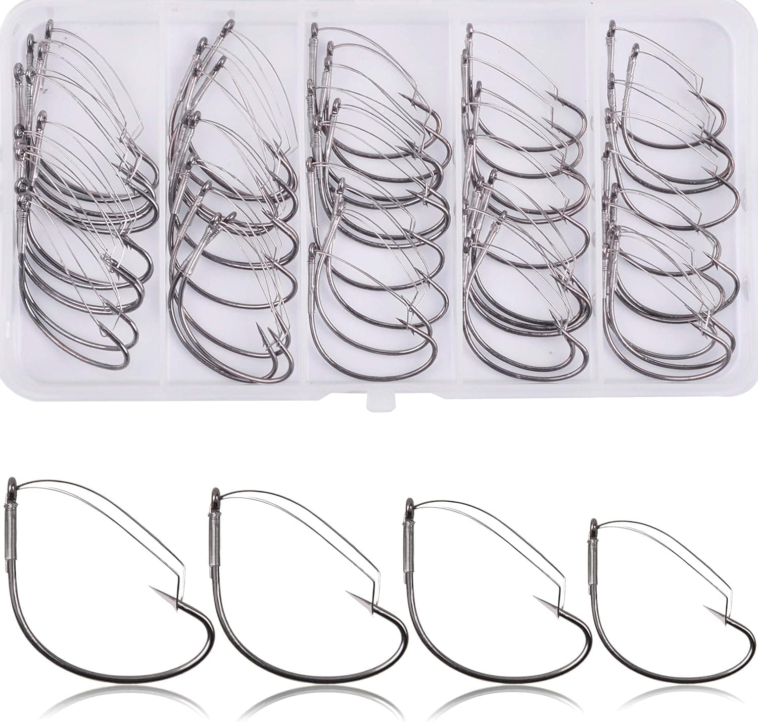 Weedless Wacky Rig Hooks Wacky Worm Fishing Hooks with Weed Guard Wide Gap Stainless Steel Worm Hooks for Bass Fishing Soft Stick Worm Baits
