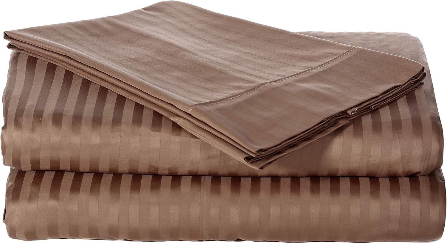 Luxurious 300 Thread Count California King Size Sheet Set,100% Long Staple Yarns, Sateen Weave, 4pc Set: Fitted/Flat/2 Pillow Cases, Deep Pocket up to 18", 300TC Cal-King Stripe Taupe