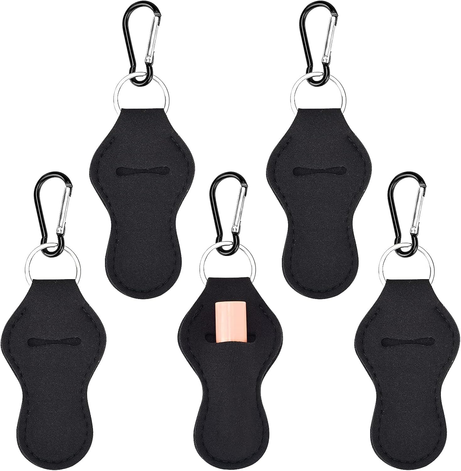 Chapstick Holder Keychain,5 Pack Neoprene Chapstick Keychain Holder with Clip Lip balm Lipstick Lip gloss Holder Keychain