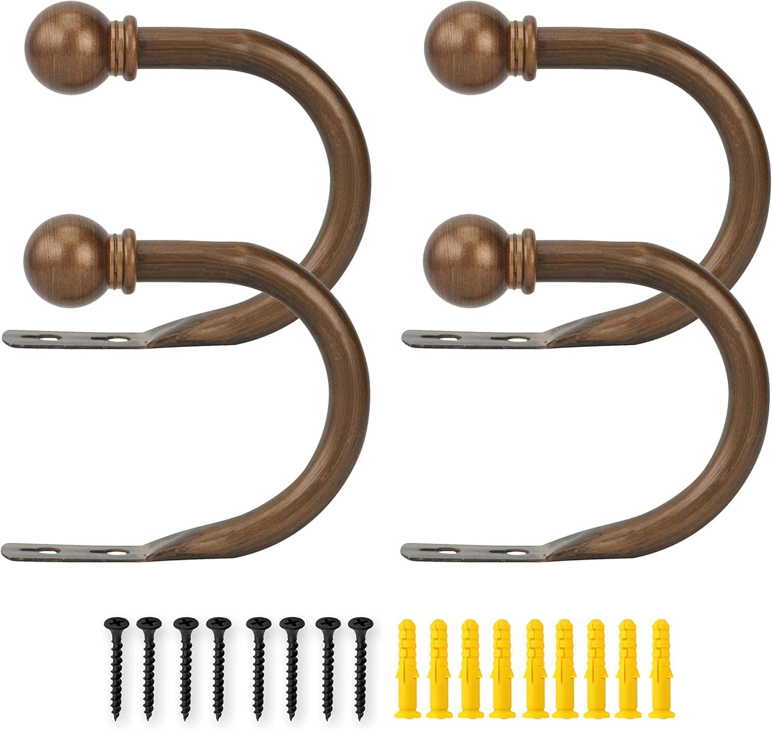 AddGrace 4 Pack Curtain Holdback Decorative Modern Curtain Tiebacks for Draperies (Brown)