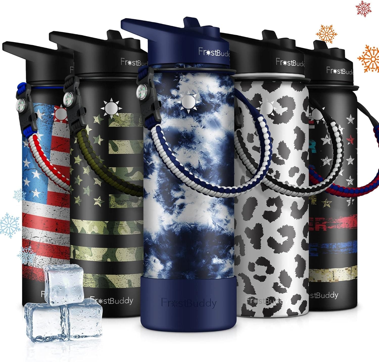 Frost Buddy 40oz Buddy Water Bottle with Straw, Lid & Paracord Handle | 24-Hour Coldest Insulated Water Bottle | 40 oz Leak Free | Stainless Steel Water Bottle for Traveling, Sports & Errands